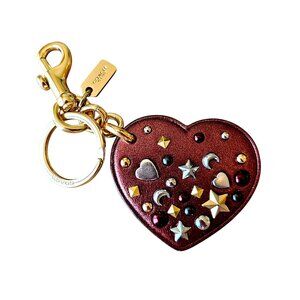 Coach Bedazzled Burgundy Heart Keychain Bag Accessory